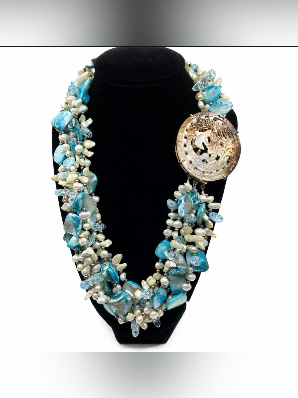 Six Strand Artisan Pearl Shell Glass Beaded Necklace